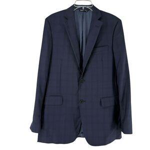 Ermenegildo Zenga Sport Coat Size 40 Slim Fit Navy Blue Plaid Traveller 5362
